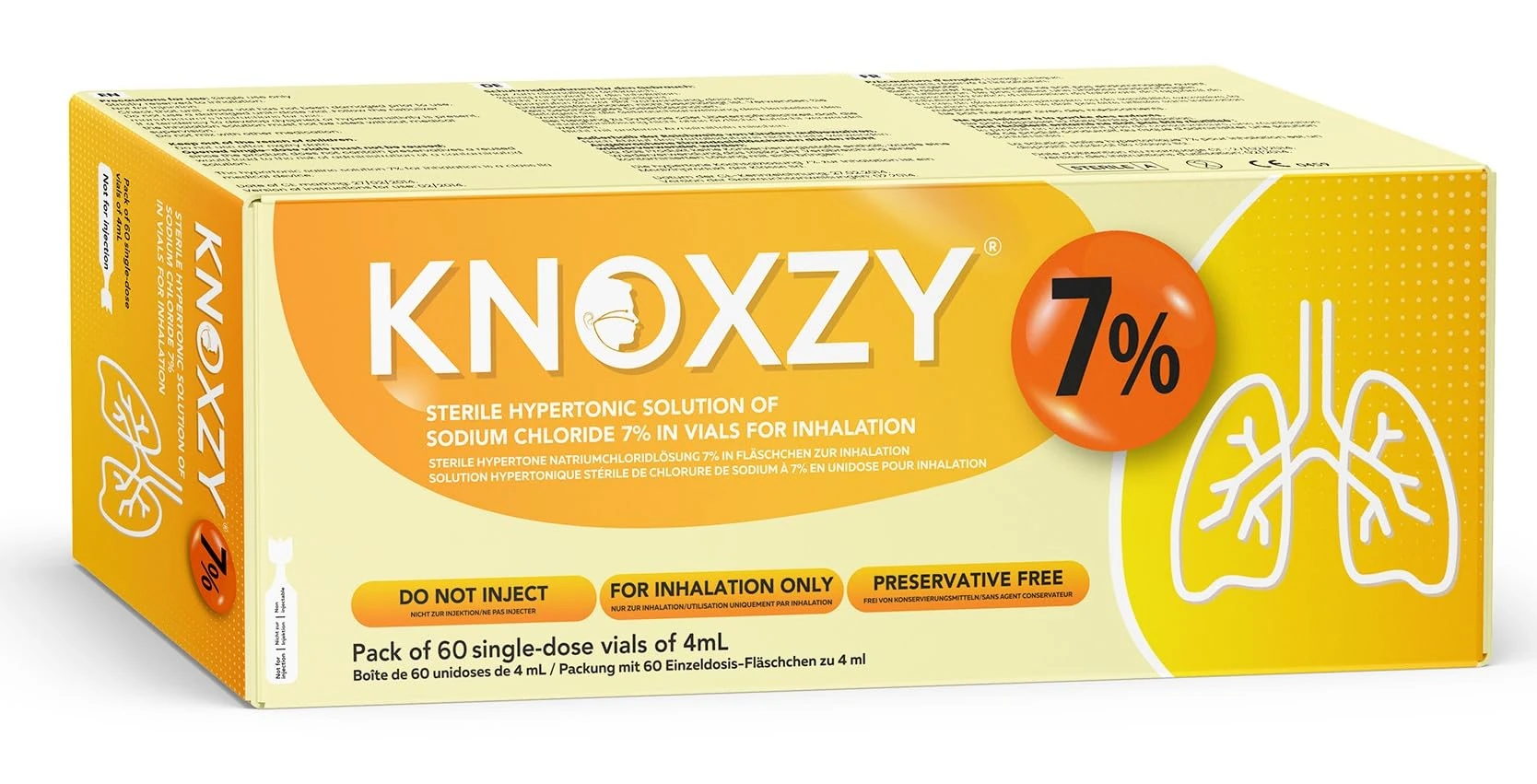 KNOXZY Sterile Hypertonic Saline Solution 7% - Vials for Inhalation - 60 x 4ml Single - Dose Vials
