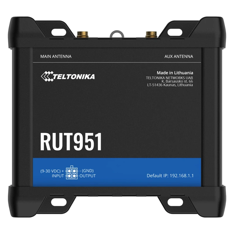 Teltonika RUT951 Industrial Router, 4G Cat 4, 3G, 2G Dual SIM, WiFi, 10/100 Ethernet, 4 ports, Advanced VPN, Versatile Solution for IoT, M2M, and Remote Monitoring