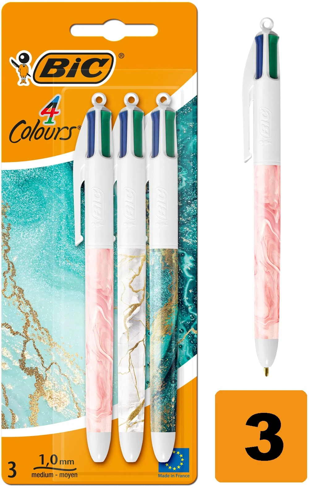Bic 4 Colours Turquoise Marble Barrel Retractable 4 in 1 Ballpoint Pen