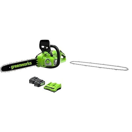 Greenworks 48V(2x24V) Cordless Chainsaw with brushless Motor, 35 cm Blade Length with Two 4Ah Batteries & Double charger-GD24X2CS36K4X + Greenworks Replacement 35cm Chain