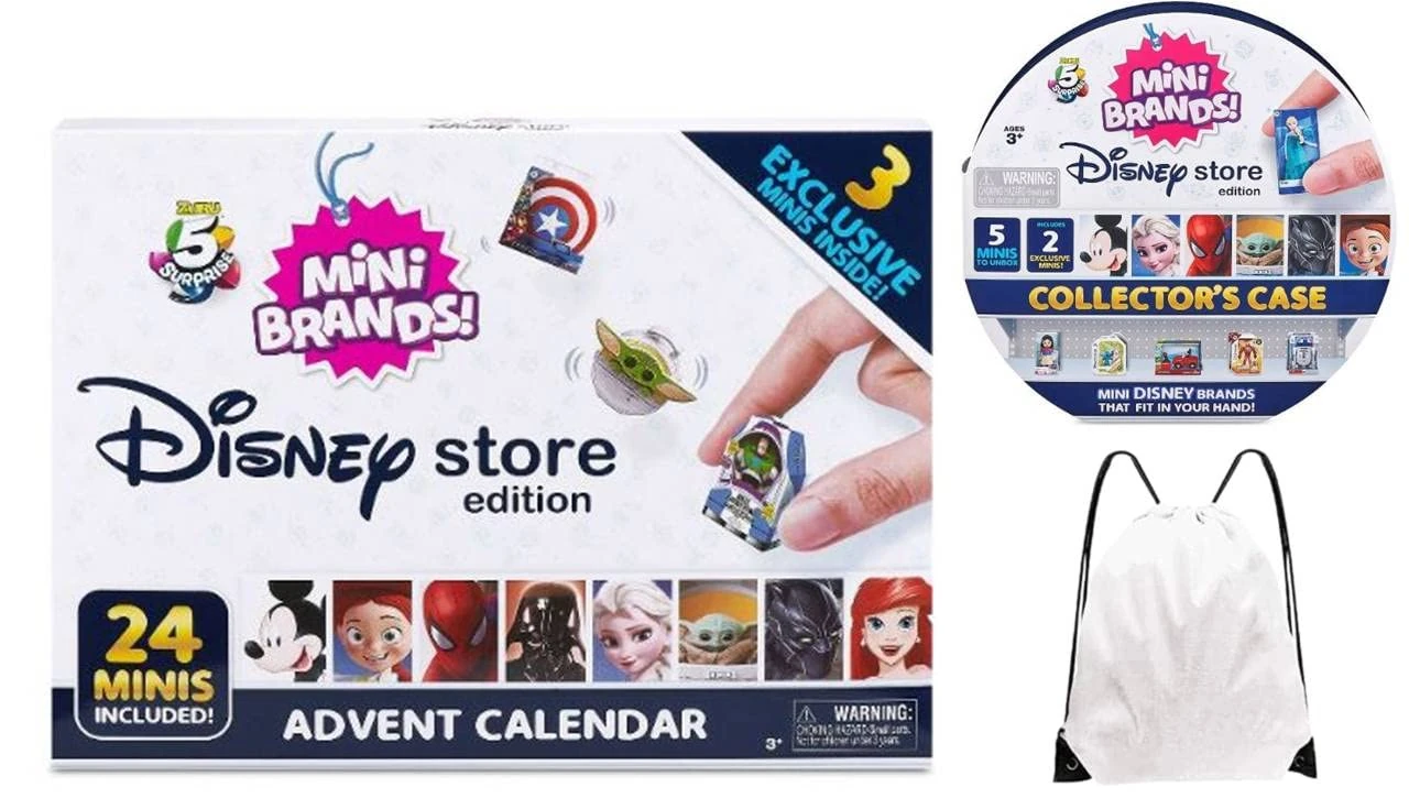 Disney 5 Surprise Mini Brands Store Exclusive Holiday Advent Calendar Gift Lot - Calendar & Collector Case