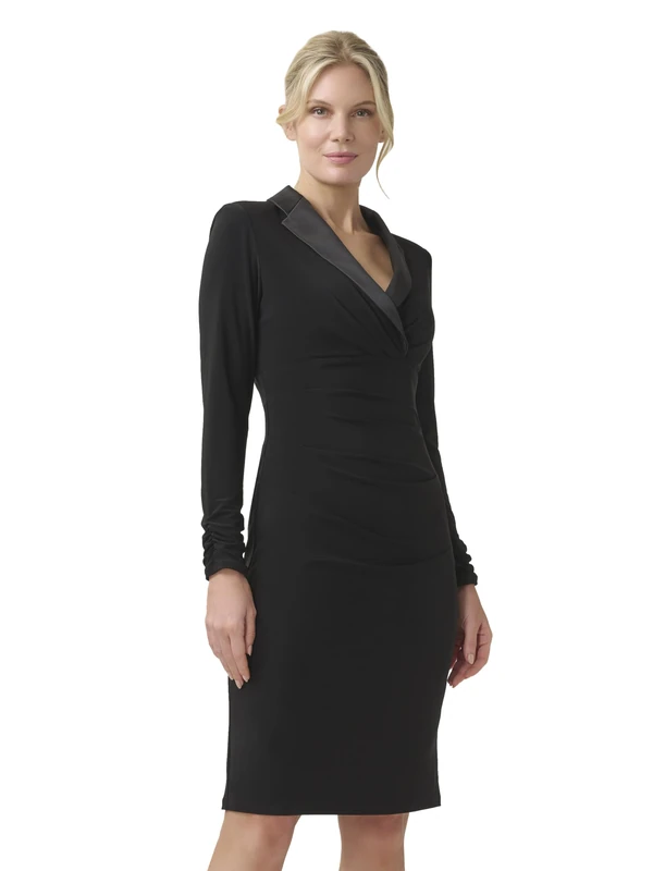 Adrianna Papell Stretch Jersey Tuxedo Cocktail Dress with Shawl Collar, Black, 20 - Image 1