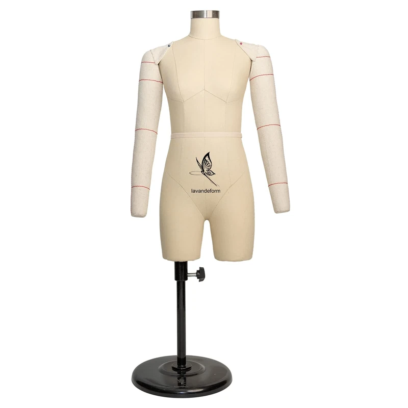 lavandeform Half Scale Dress Form with Arms (Not Adult Full Size) Tailor Female Mannequin Torso for Sewing Fully Pinable Dressmaker Dummy,1/2 Trouser Pattern Making Model (Flexible Arms Beige)