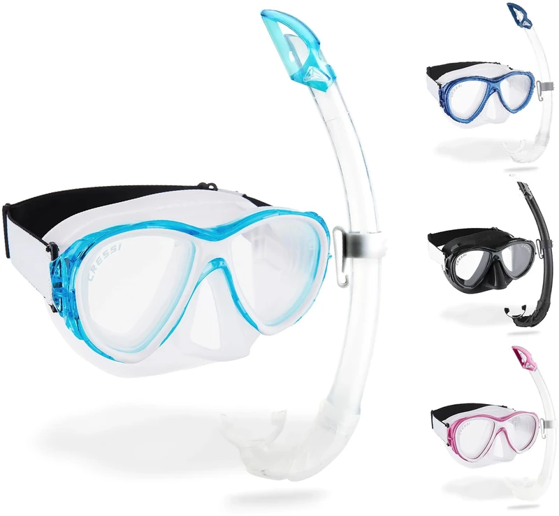 Cressi Samoa & Mexico - Combo Set Mask Samoa + Snorkel Mexico Diving and Snorkelling, Clear/Aquamarine, One Size, Unisex Adult