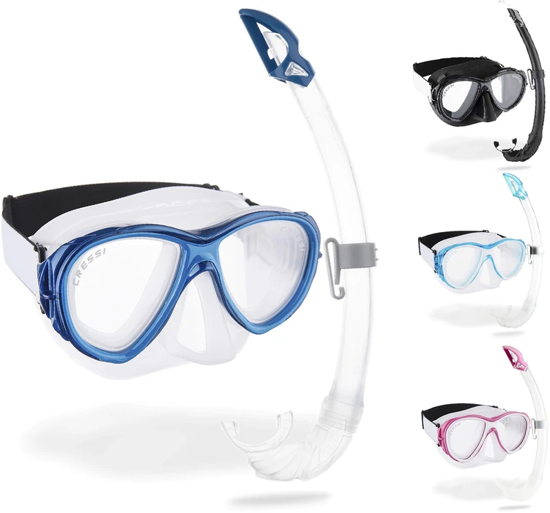 Cressi Samoa & Mexico - Combo Set Mask Samoa + Snorkel Mexico Diving and Snorkelling, Clear/Blue, One Size, Unisex Adult