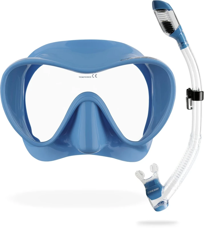 Cressi F1 - Frameless Diving Mask F1 - Snorkel Combo Set, Adult Unisex - Anti-Fog Glass Lens - Silicone Skirt Comfort - Blue Metal - One Size