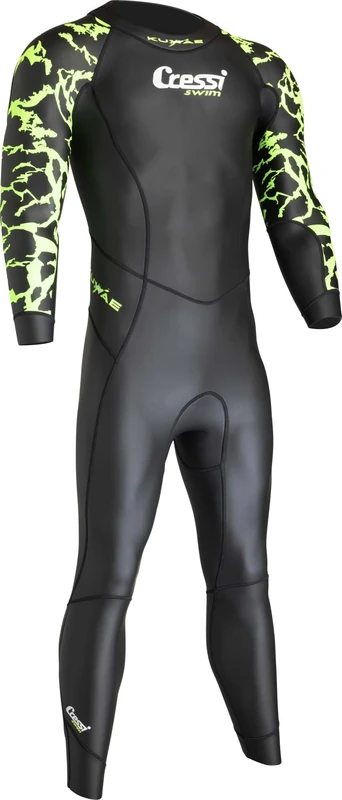 Cressi Kuwae Man Monopiece Swimsuit Black/Green 2mm XS - Men's One Piece Specifically Designed for Swimming and Freediving, Smooth Neoprene Outer, Black/Green 2mm, XS