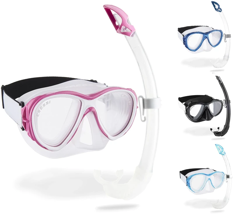 Cressi Samoa & Mexico - Combo Set Mask Samoa + Snorkel Mexico Diving and Snorkelling, Transparent/Pink, One Size, Unisex Adult