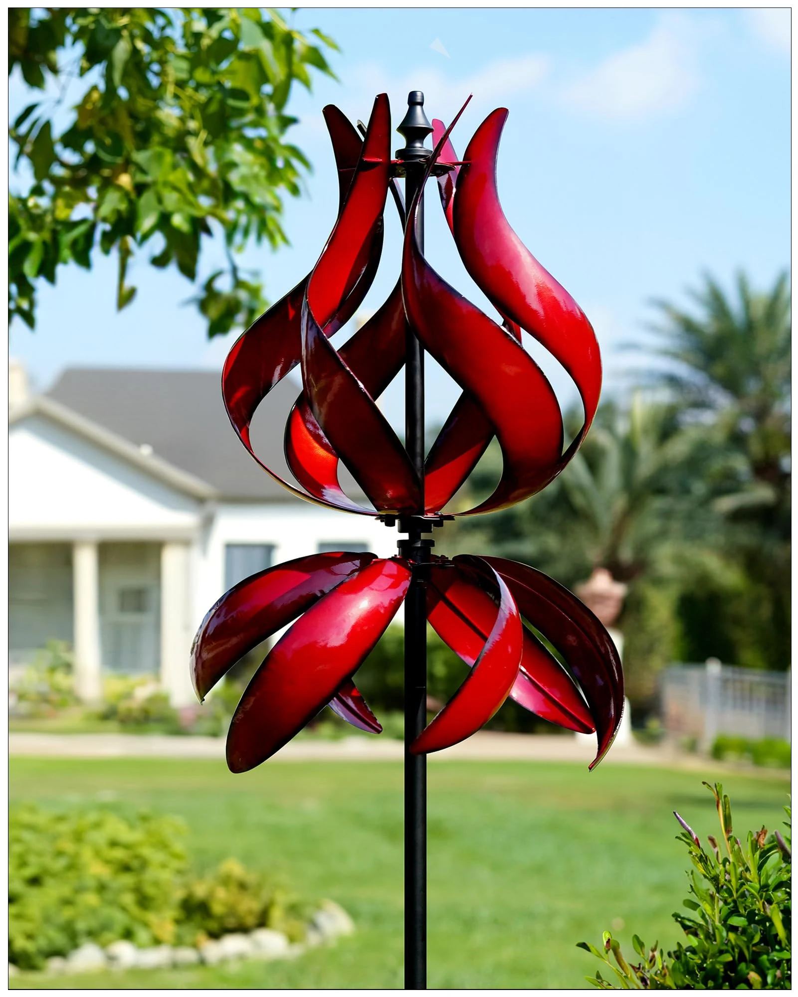 Cyan Oasis Yard Garden Wind Spinners - Large Outdoor Metal Wind Spinners with Stake, Yard Art Lawn Garden Decor (19" W x 87" H)