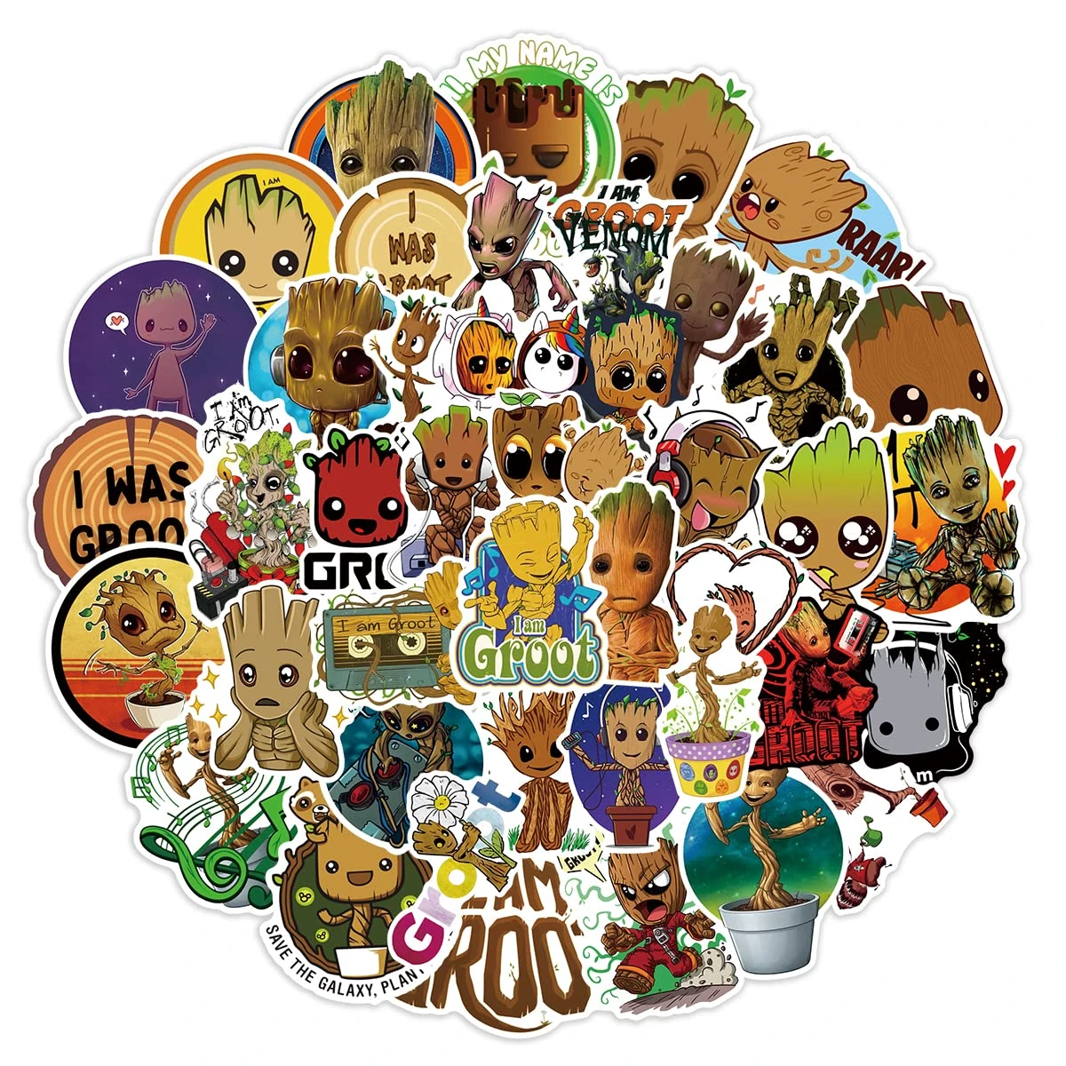 Groot Stickers for Water Bottle Waterproof Vinyl Cute Cartoon Movie Decals for Kids Laptop Tablet Scrapbook Binders Luggage Skateboard 50pcs …