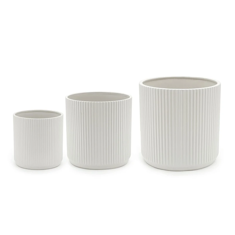 Amazon Basics Round Assorted Sizes Fluted Ceramic House Planters, Set of 3, 15.2 cm, 20.3 cm and 25.4 cm, White