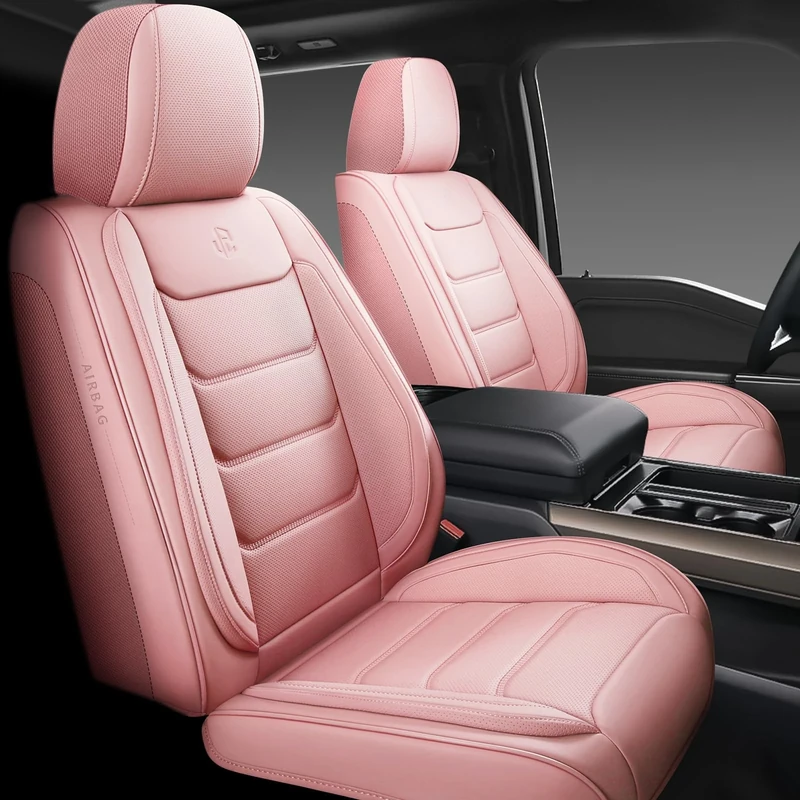 Isen-CoverAuto Full Coverage Faux Leather Car Seat Covers Universal Fit for Most Cars,Trucks,Sedans and SUVs with Waterproof Leatherette in Automotive Seat Cover Accessories (Pink)