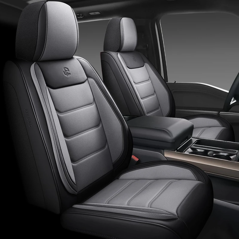 Isen-CoverAuto Full Coverage Faux Leather Car Seat Covers Universal Fit for Most Cars,Trucks,Sedans and SUVs with Waterproof Leatherette in Automotive Seat Cover Accessories (Black and Grey)
