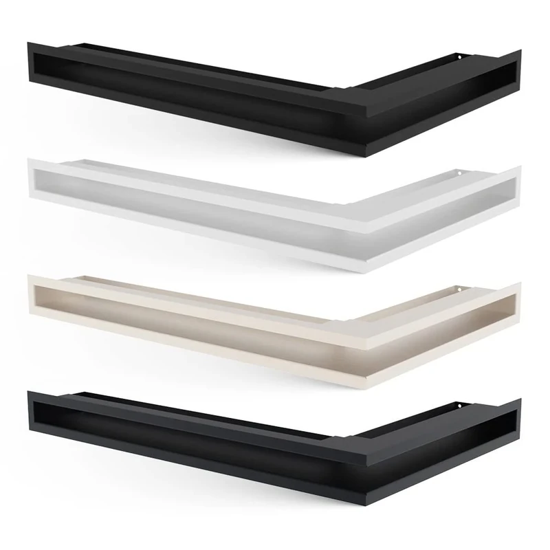 KRATKI Luft Air Vent Grille for Fireplaces Left Corner Grid with Covered Air Inlet at 45 Degrees Angle Front with Concealed Joints Powder Coated Steel 80x40x9cm Black