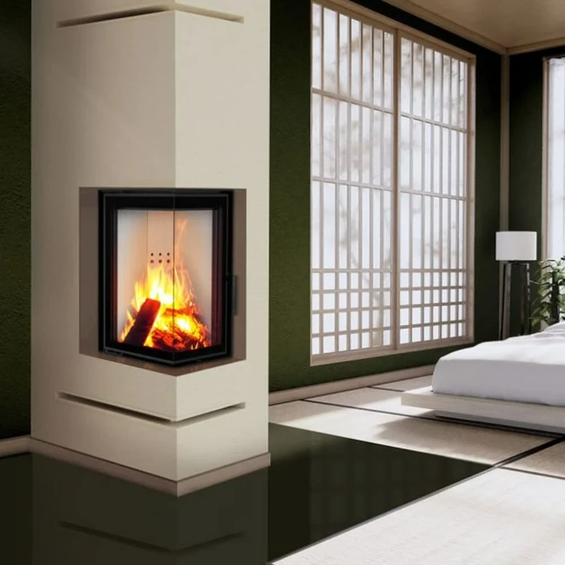 KRATKI Luft Air Vent Grille for Fireplaces Right Corner Grid with Covered Air Inlet at 45 Degrees Angle Front with Concealed Joints Powder Coated Steel 40x80x9cm Ground Slim