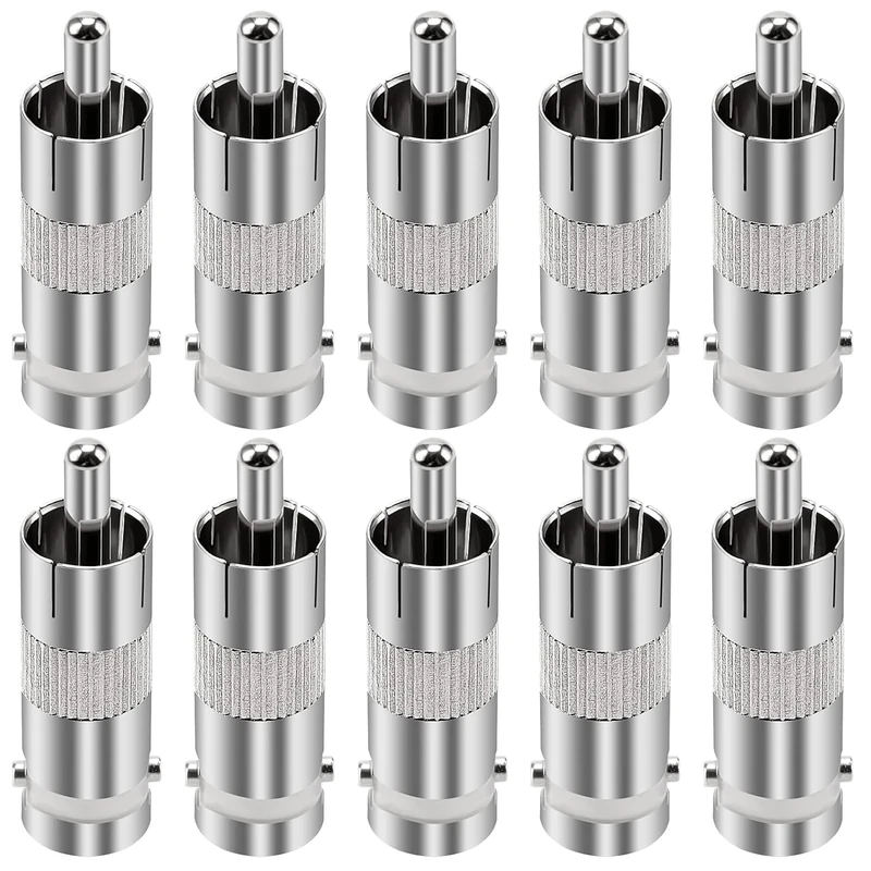 KUOQIY 10 PCS BNC Female to RCA Male Adapter, Metal BNC Female Socket to RCA Male Phono Plug for CCTV Camera