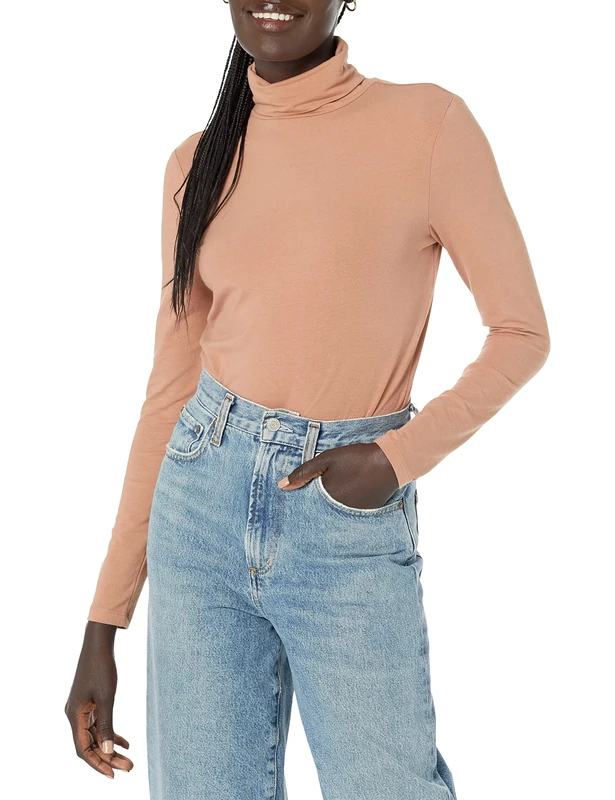 Amazon Essentials Women's Long-Sleeve Roll Neck Jumper (Available in Plus Size), Light Brown, M