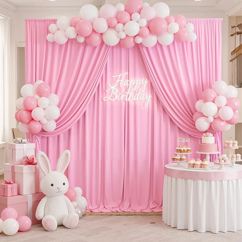 20ft x 10ft Wrinkle Free Pink Backdrop Curtains for Parties, Polyester Backdrop Drapes for Girls Birthday Wedding Photography Background Baby Shower - Image 1