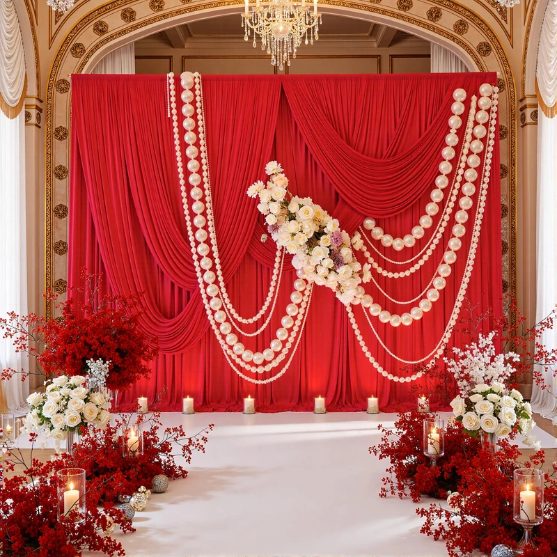 20ft x 10ft Wrinkle Free Red Backdrop Curtains for Parties, 4 Panels 5x10ft Silky Polyester Photo Backdrop Drapes for Birthday Wedding Christmas Party Photography Background Stand