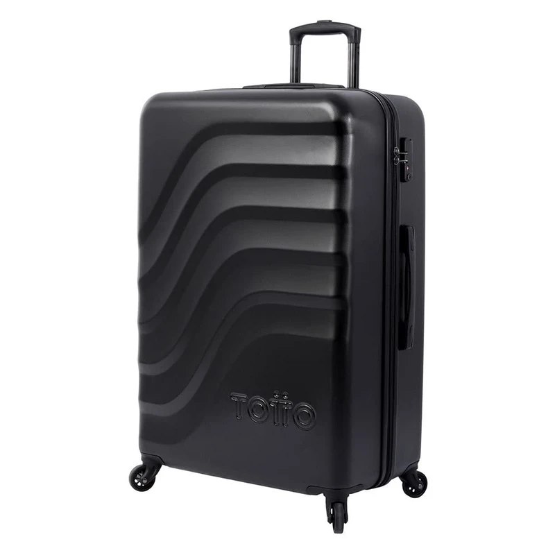 Totto BAZY Hard Suitcase Cabin Size Medium or Large (35L, 63L or 98L, Single or 3 Piece Set, High Impact Resistance, 360 Degree Wheels, Telescopic Handle, Compression Straps, TSA Lock, Black