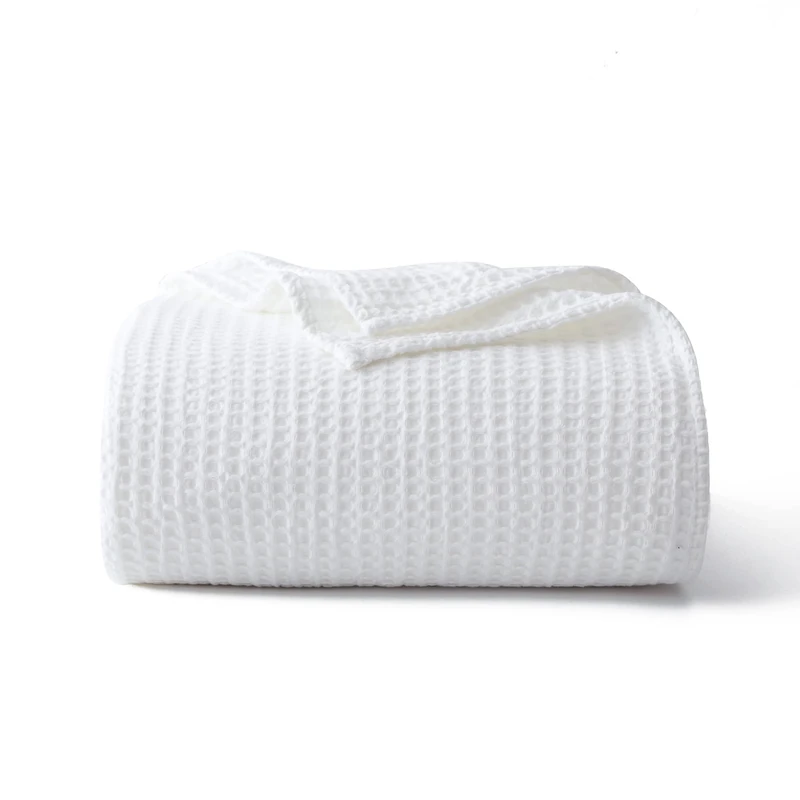 Shunjie.Home 100% Cotton Waffle Blanket (White - King Size - 104 * 90''), Soft Lightweight Bed & Couch Blanket, 380 GSM Waffle Weave Throw Blanket for All Seasons