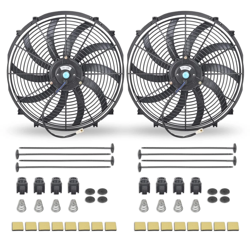 FGJQEFG 16 Inch Black Universal Slim Fan Push Pull Electric Radiator 12V 120W High Performance Cooling Fan Mount Kit Set of 2