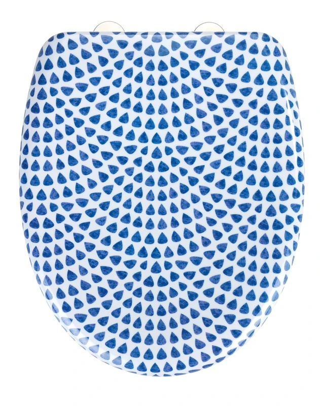 WENKO Sevilla toilet lid, premium Duroplast design, Easy-Close soft-closing mechanism, Fix-Clip hygienic stainless steel fastening, anti-bacterial & scratch-resistant, 38 x 45 cm, blue/white
