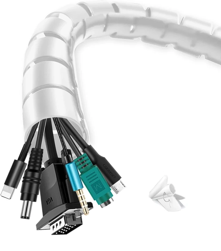 shinfly Cable Tidy Cable Management Sleeve, 10m/32.8ft Wire Tidy Sleeve with a Wire Guide Clip, ∅0.87"+∅1.1"/22mm+28mm Cable Tidy Tube Wire Organizer for TV PC Home, White