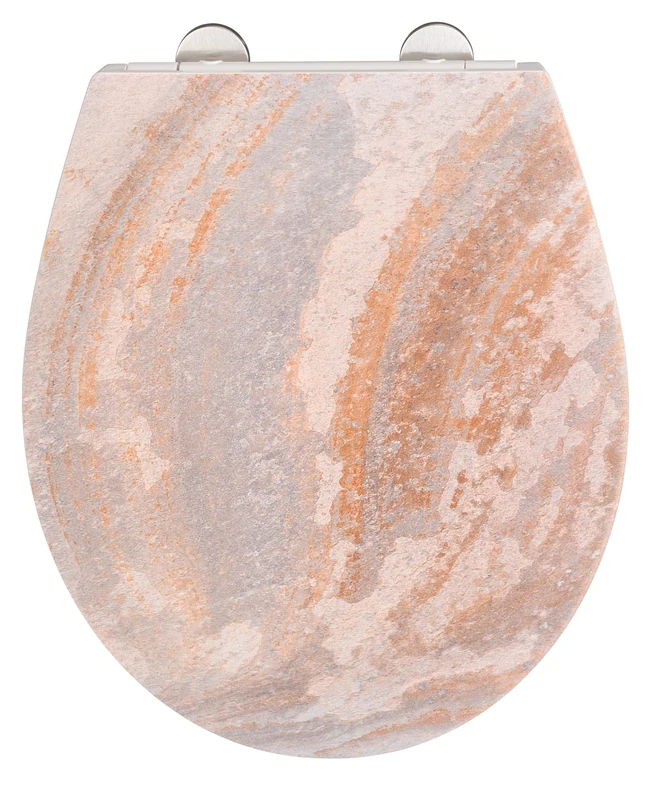 WENKO Canyon hygienic toilet seat made of antibacterial Duroplast, WC seat with automatic soft-closing mechanism and Fix-Clip stainless steel hygienic fastening, lid with relief surface, 38 x 44.5 cm