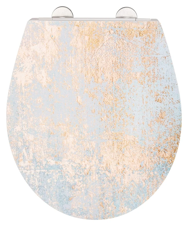 WENKO Agate hygienic toilet seat made of antibacterial Duroplast, WC seat with automatic soft-closing mechanism and Fix-Clip stainless steel hygienic fastening, relief surface, 38 x 44.5 cm