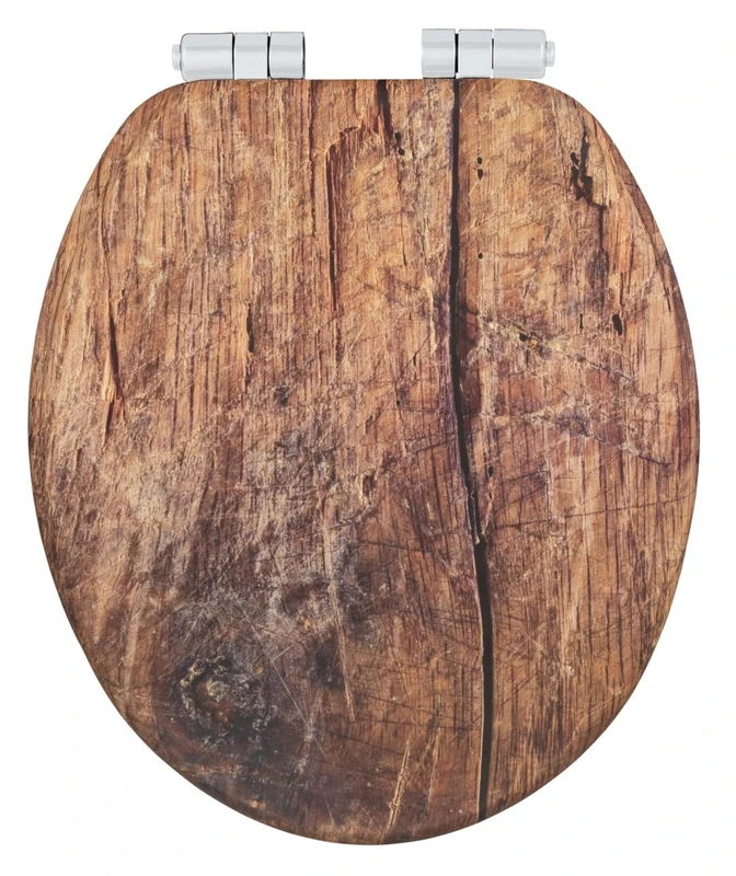 WENKO Rustic toilet seat, made of FSC-certified fibreboard with Easy-Close automatic soft-closing mechanism and Fix-Clip hygienic fastening, 35.5 x 42.5 cm, laminated and moisture-resistant, brown