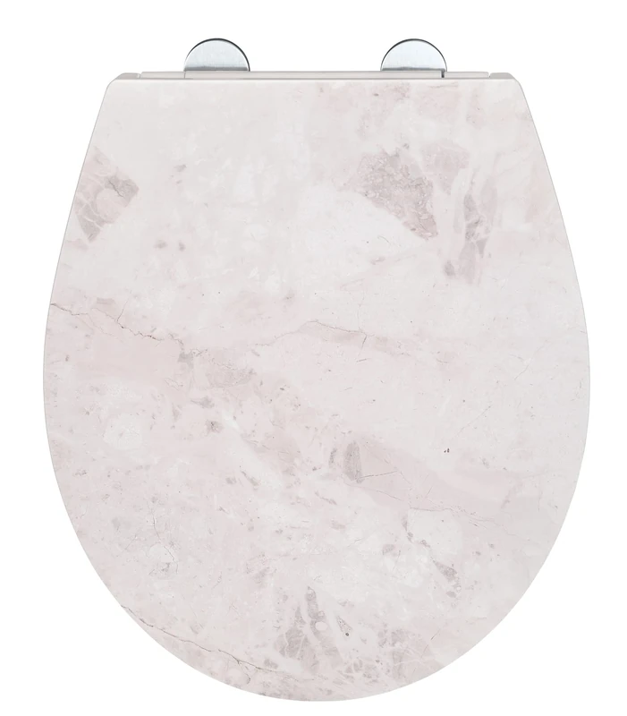 WENKO White Marble toilet seat, robust loo seat in antibacterial Duroplast with automatic soft-closing mechanism & Fix-Clip stainless steel fastening, toilet lid with relief surface, 38 x 44.5 cm