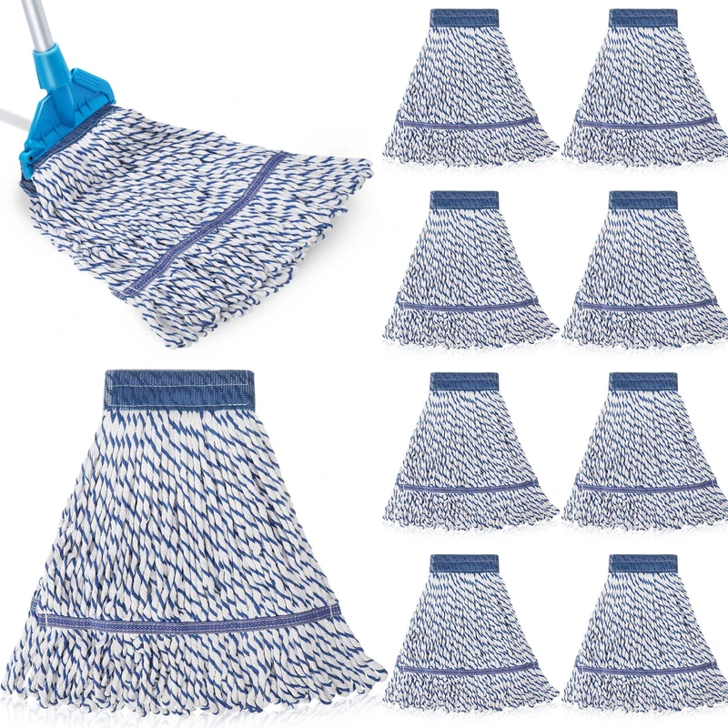 10 Pcs Commercial Mop Head Replacement Floor Cleaning Wet Mop Heads Wet Mop Head Refills Heavy Duty Commercial Mop Refills General Cleaning Mop Refills for Industrial Commercial Cleaning (White, Blue)