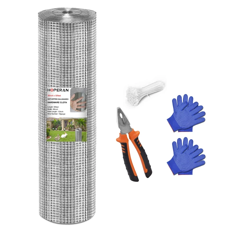 HOPERAN Hardware Cloth 1/2 inch 36 x 50 Ft Mesh 19 Gauge Chicken Wire Mesh- Hot Dip Galvanized Chicken Wire Fencing - Wire Fence Mesh Roll for Garden Fencing Chicken Coop & Pet Enclosures
