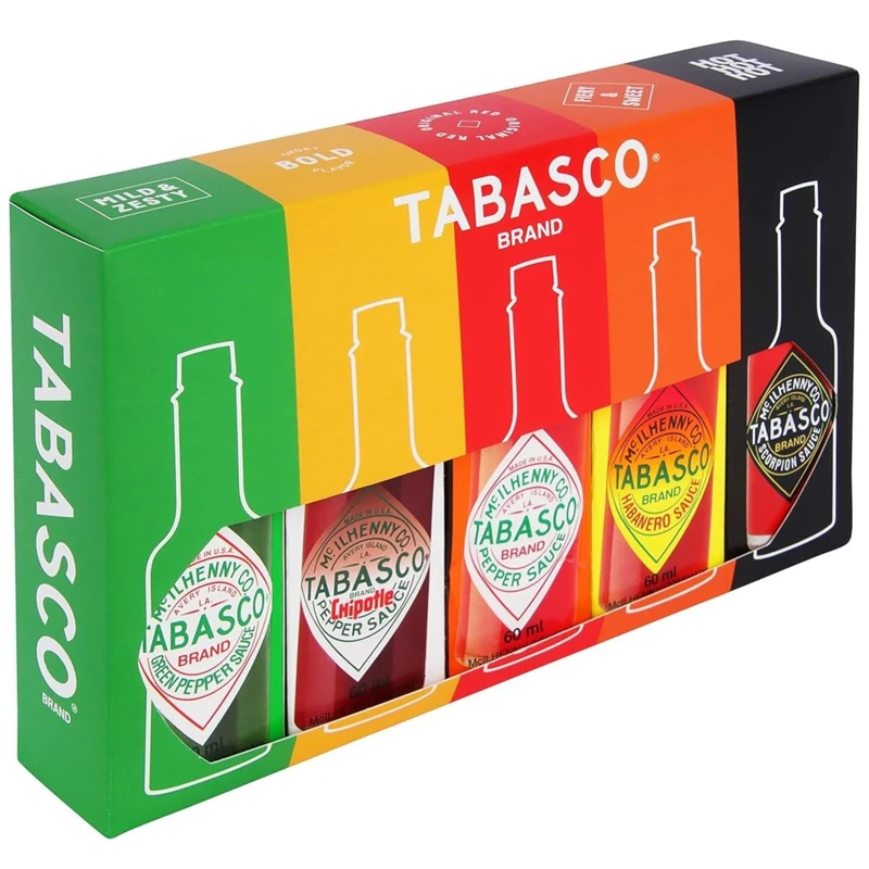 TABASCO Hot Sauce Set - Hot Sauce Gift Set with 5 mini Tabasco bottles (5x60ml) - 100% natural ingredients - Spicy-beginners to spicy-lovers will get their taste