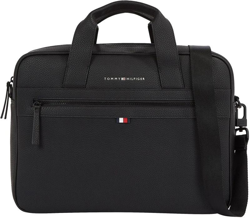 Tommy Hilfiger Men’s Essential PU 14 Inch Laptop Bag, Black (Black), One Size