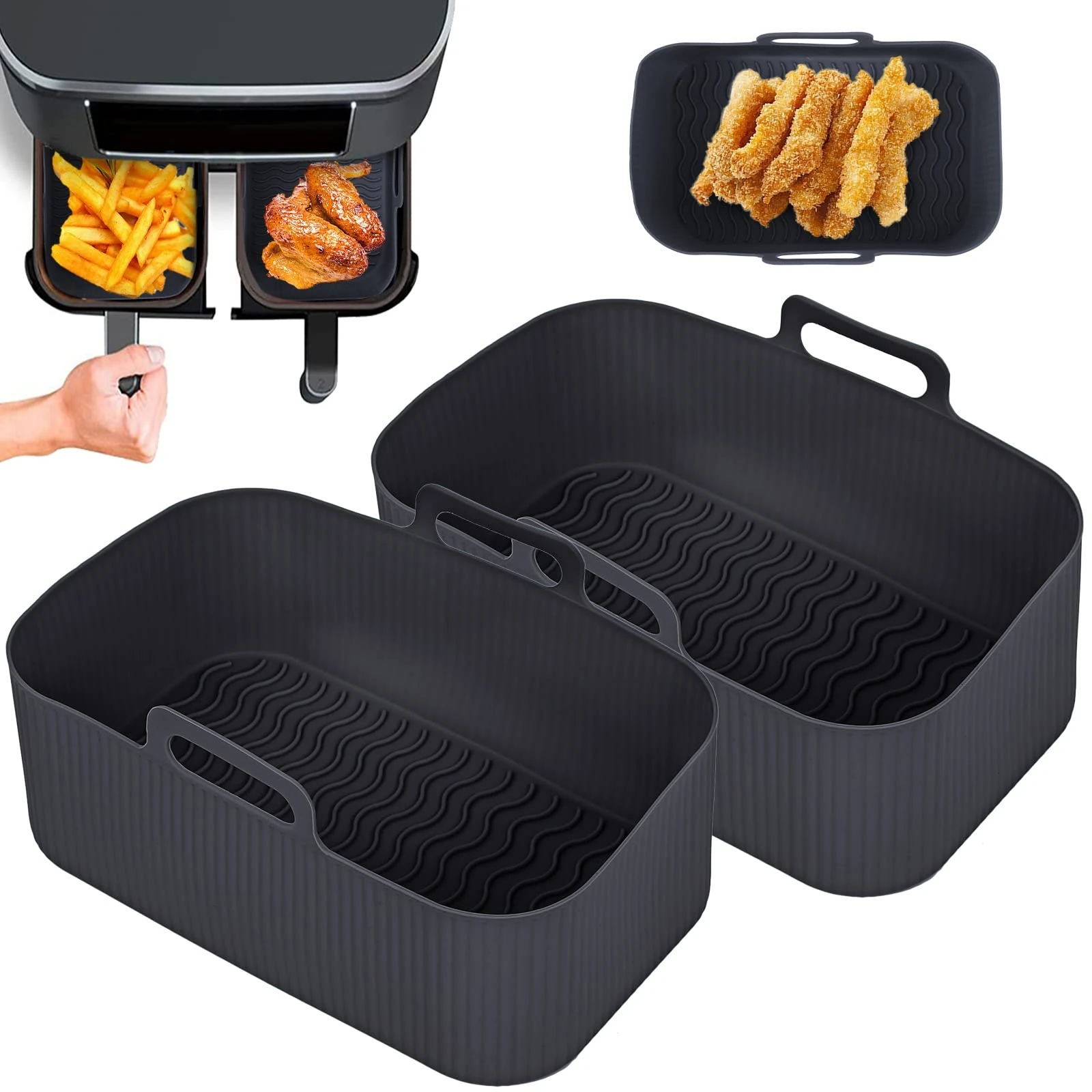 2Pcs Silicone Pot for Ninjas Dual Air Fryer, Silicone Liners Basket, Rack Accessories for Air Fryer, Oven, and Microwave