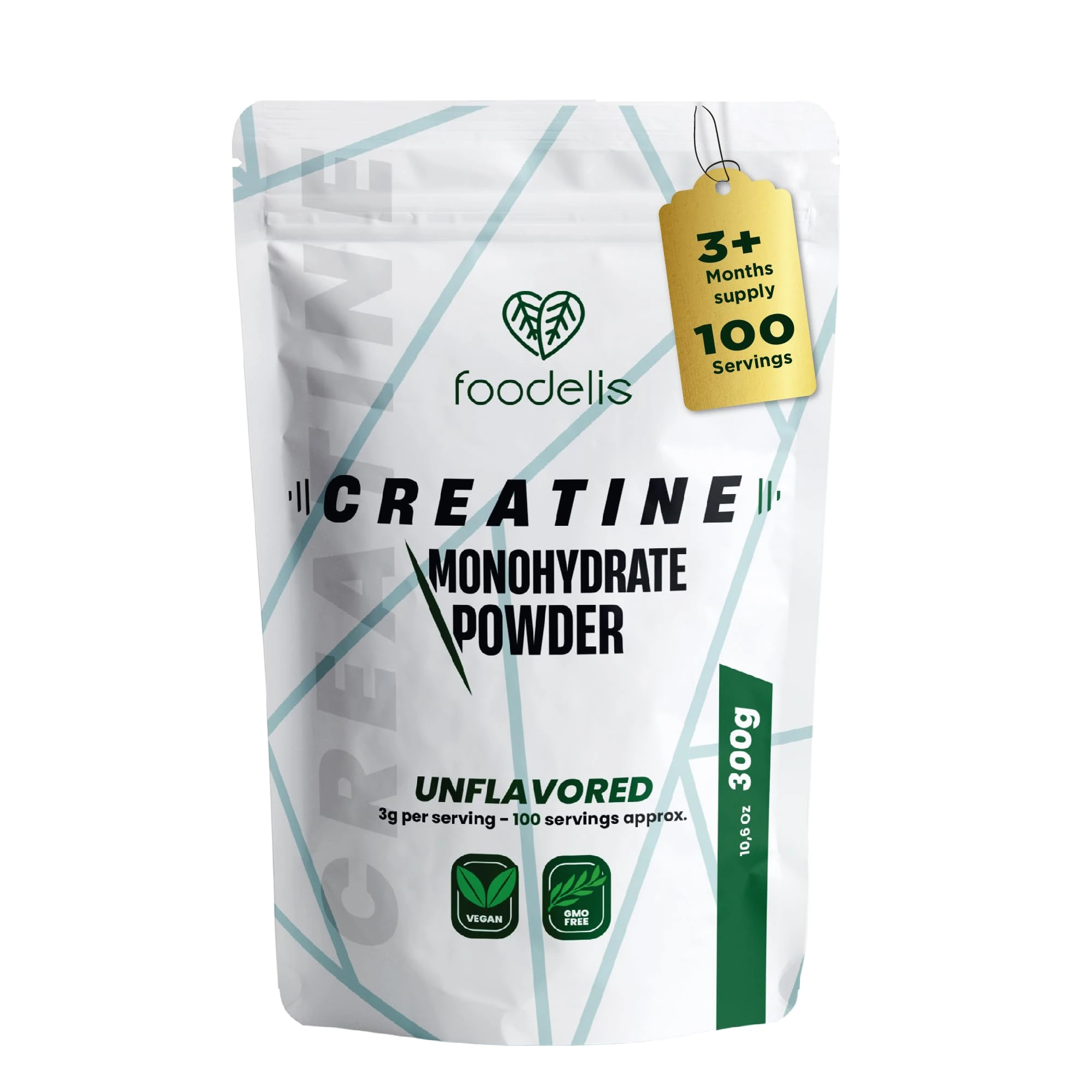 Pure Creatine Monohydrate Powder 300 Grams Unflavoured Micronised, 100 Servings, 3.3 + Months Pre Workout or Post Recovery Powder Muscle Growth Supplements Gym for Men & Women Vegan Scoop Included