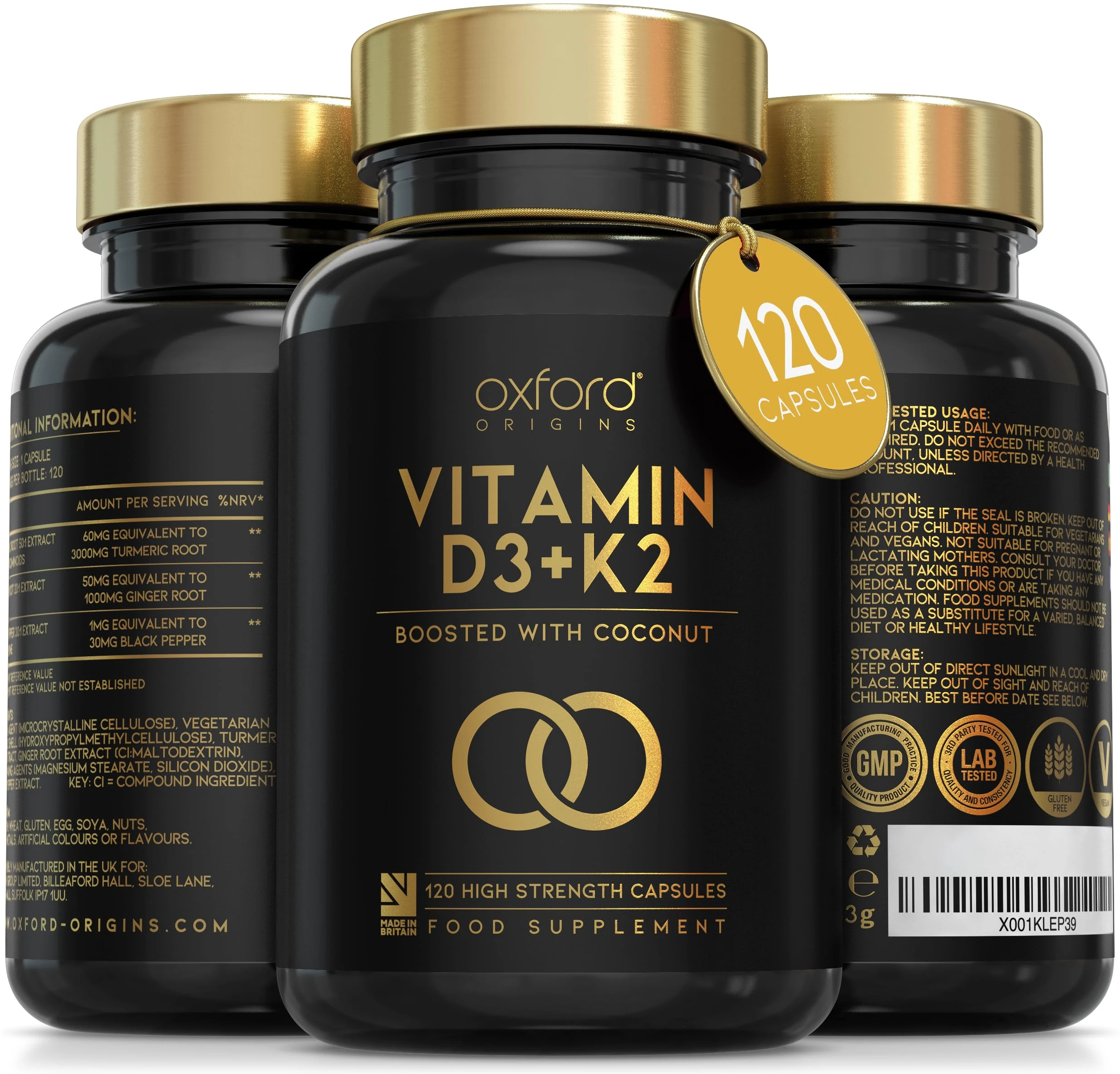 Oxford Origins Vitamin D3 K2 Capsules | Made in The UK | 4000 iu Vitamin D3 & 100mcg K2 MK7 | Boosted with Coconut MCTs for Absorption | 4 Month Supply - 120 Capsules