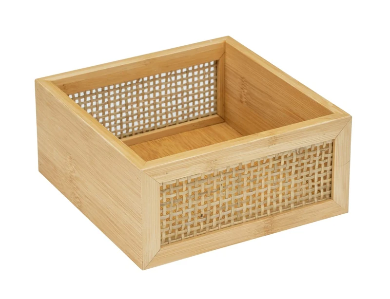 WENKO Allegre M bathroom shelf, decorative bathroom tray in trendy boho style, bamboo and rattan wickerwork, for practical storage of bathroom accessories, 15 x 7 x 15 cm, natural