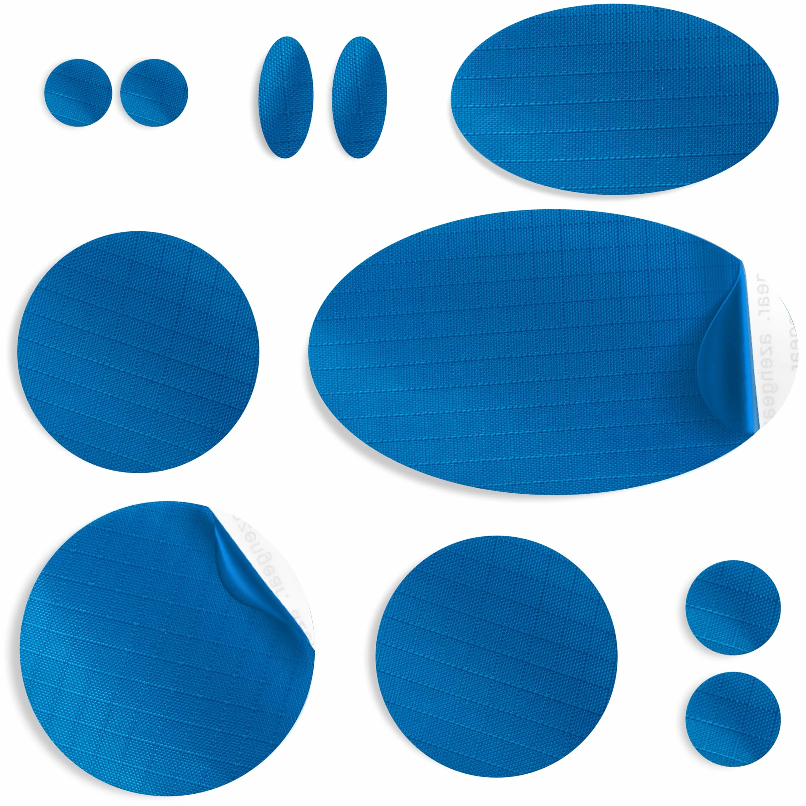 aZengear Repair Patches for Down Jackets, Puffer Coats, Waterproof, Self-Adhesive, Pre-Cut, Tear-Cold-Heat-Resistant Nylon Polyester Fabric, Fix Air Mattress, Inflatables, Tents (11 Pcs, Blue)