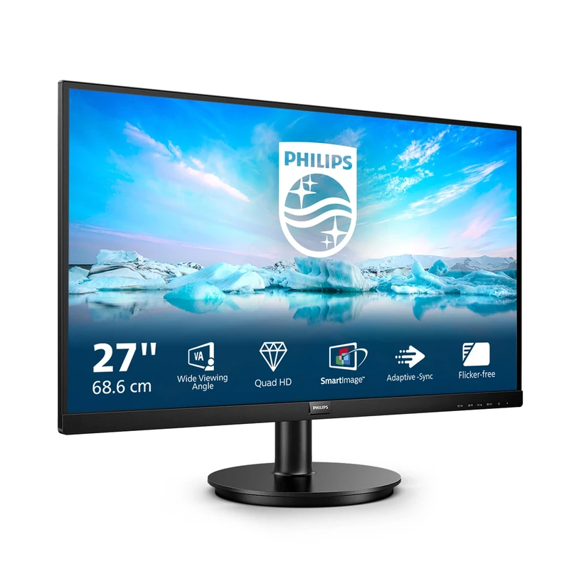 Philips 275V8LA - 27 Inch QHD Monitor, VA, 4ms, 75Hz, Adaptive Sync, Low Blue Mode, Flicker Free, Speakers, Vesa 100, Tilt (2560 x 1440 @ 75Hz, 250 cd/m², HDMI 1.4 / DP 1.2)