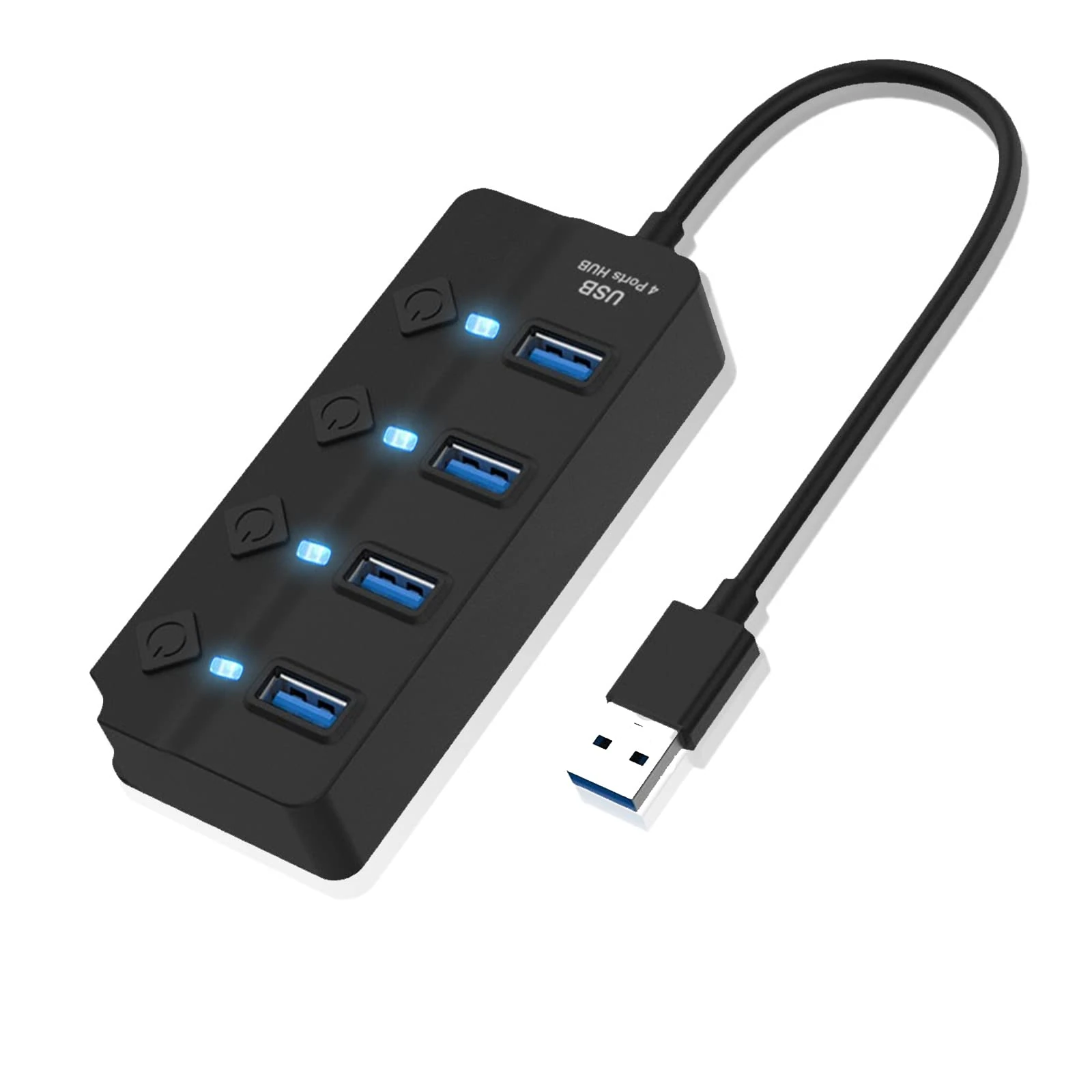 USB Hub 3.0 - USB Extender Splitter for Laptop with Individual Switch, 1 to 4 Multiport USB Adapter Extension Hub for Computers (4 Ports USB 3.0 with Switch Control & Indicator Light)