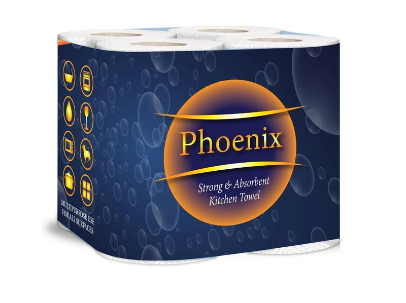 Phoenix Kitchen Towel Rolls 2 Ply – 24 Pack | Super Absorbent, Strong, Multipurpose Paper Towels for Cleaning, Spills & Wiping | Embossed, Family & Commercial Use