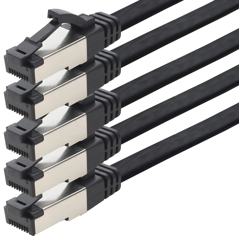 1aTTack.de 7.5m Cat 8 patch cable flat black 40 Gigabit network cable Ethernet LAN cable 40 Gbits 2000 MHz patch cable Cat8 cable LSZH TPE PIMF Rj45 connector 5 pieces - 7.5m