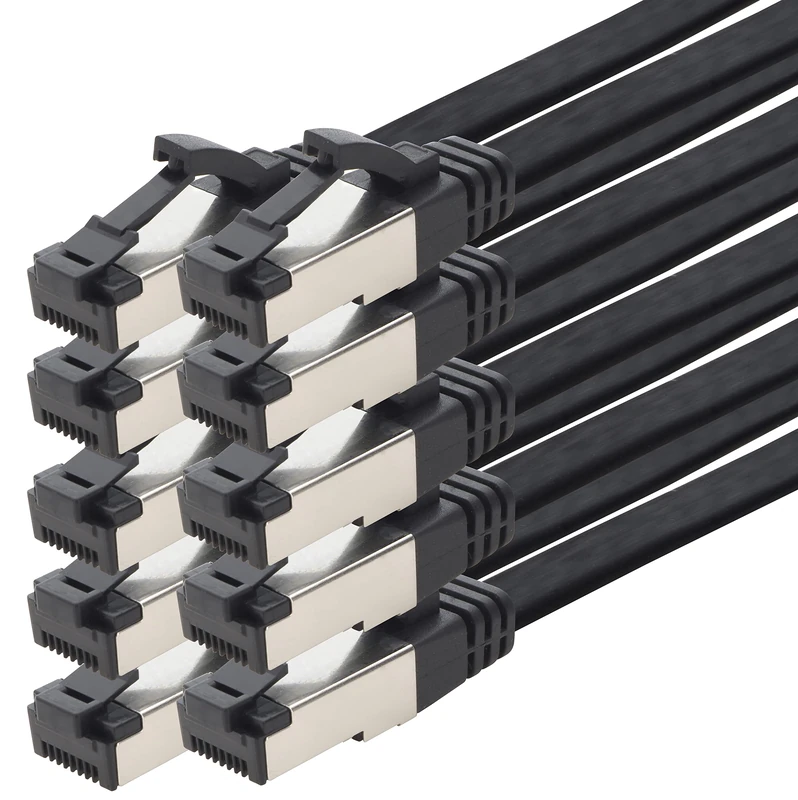 1aTTack.de 5m Cat 8 patch cable flat black 40 Gigabit network cable Ethernet LAN cable 40 Gbits 2000 MHz patch cable Cat8 cable LSZH TPE PIMF Rj45 connector 10 pieces - 5m