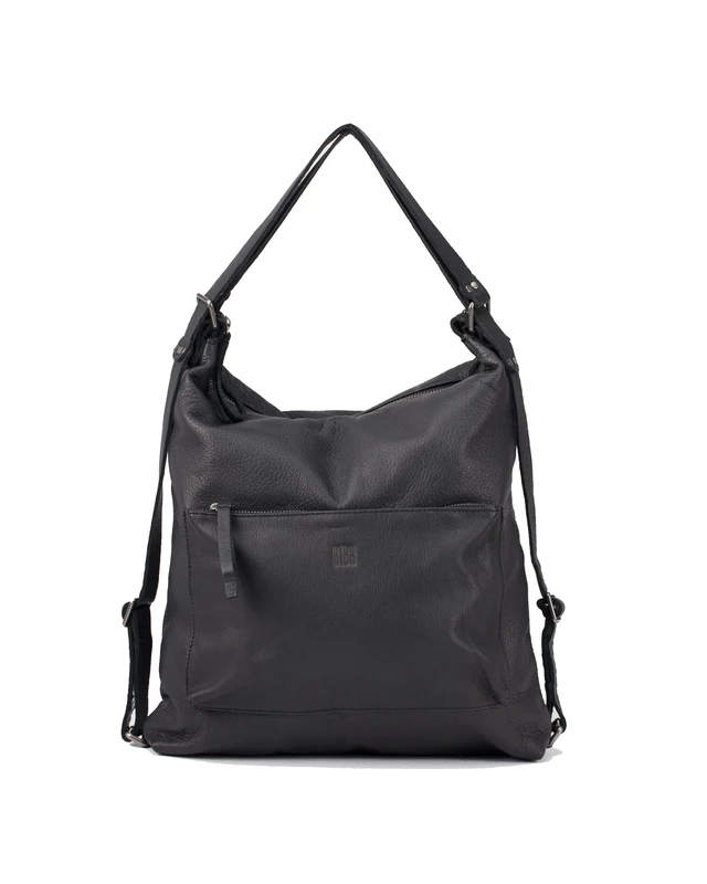 BIBA Genuine Leather Women's Bag, Leather Orleans OR1LO Backpack, Long Handle, Zipper Closure, Genuine Cowhide, Black/White