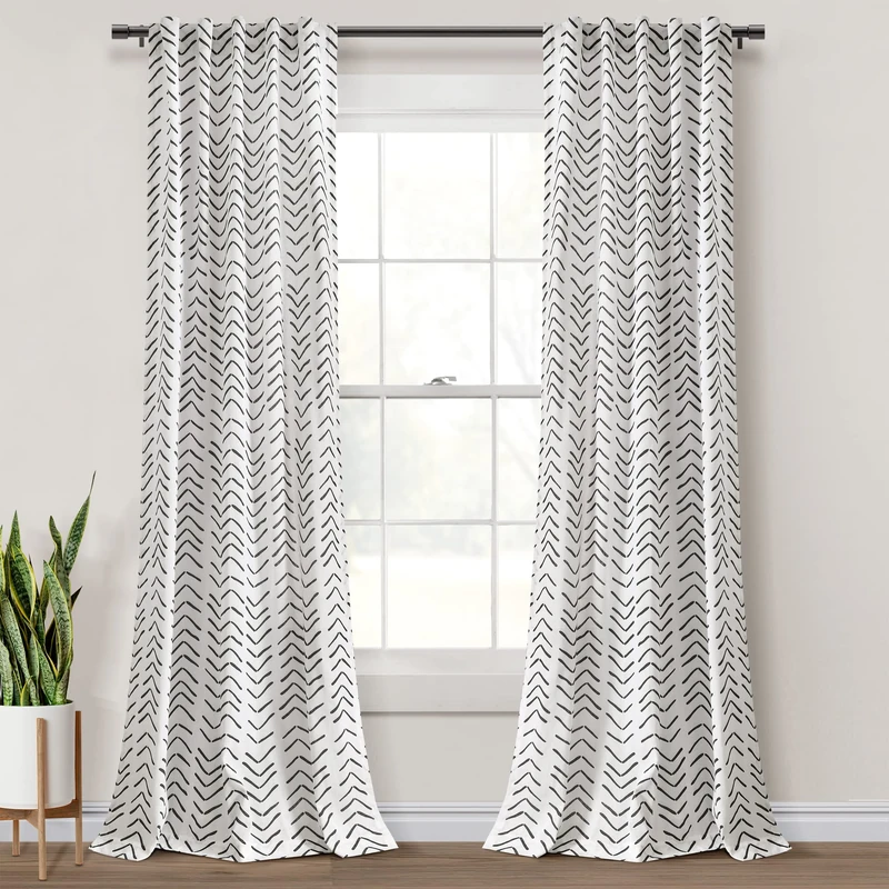 Lush Decor Hygge Modern Arrow Linen Look Window Curtain Panel Pair, 84" L X 40" W, Black & White