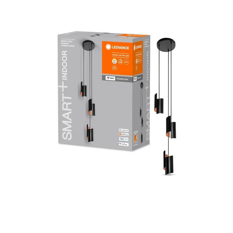 LEDVANCE Smart+ WiFi Decor Pendant Light, Black, 24.5W, 2100lm, Adjustable White Light, dimmable, 3000-6500K, Light Distribution up & Down, controllable by app, Compatible with Amazon & Google