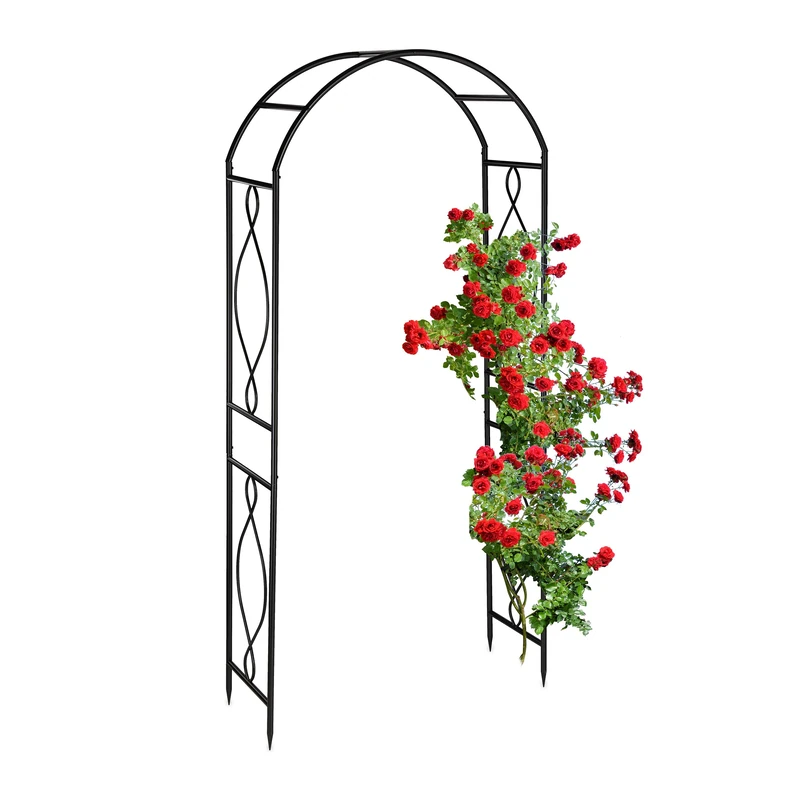 Relaxdays Metal Rose Arch, Garden Arbour, HxWxD: 230 x 100 x 40 cm, Sturdy Climbing Support for Plants & Flowers, Black, Iron, 225 x 104 x 40 cm